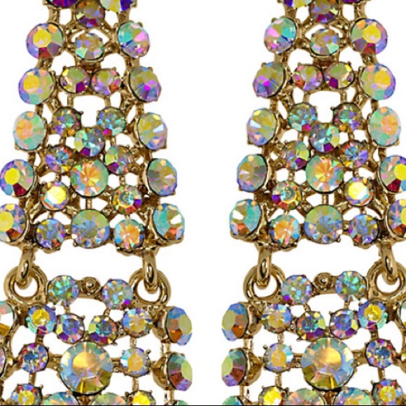 Large Aurora Borealis Crystal Teardrop Statement Earrings,NWT - Picture 2 of 2